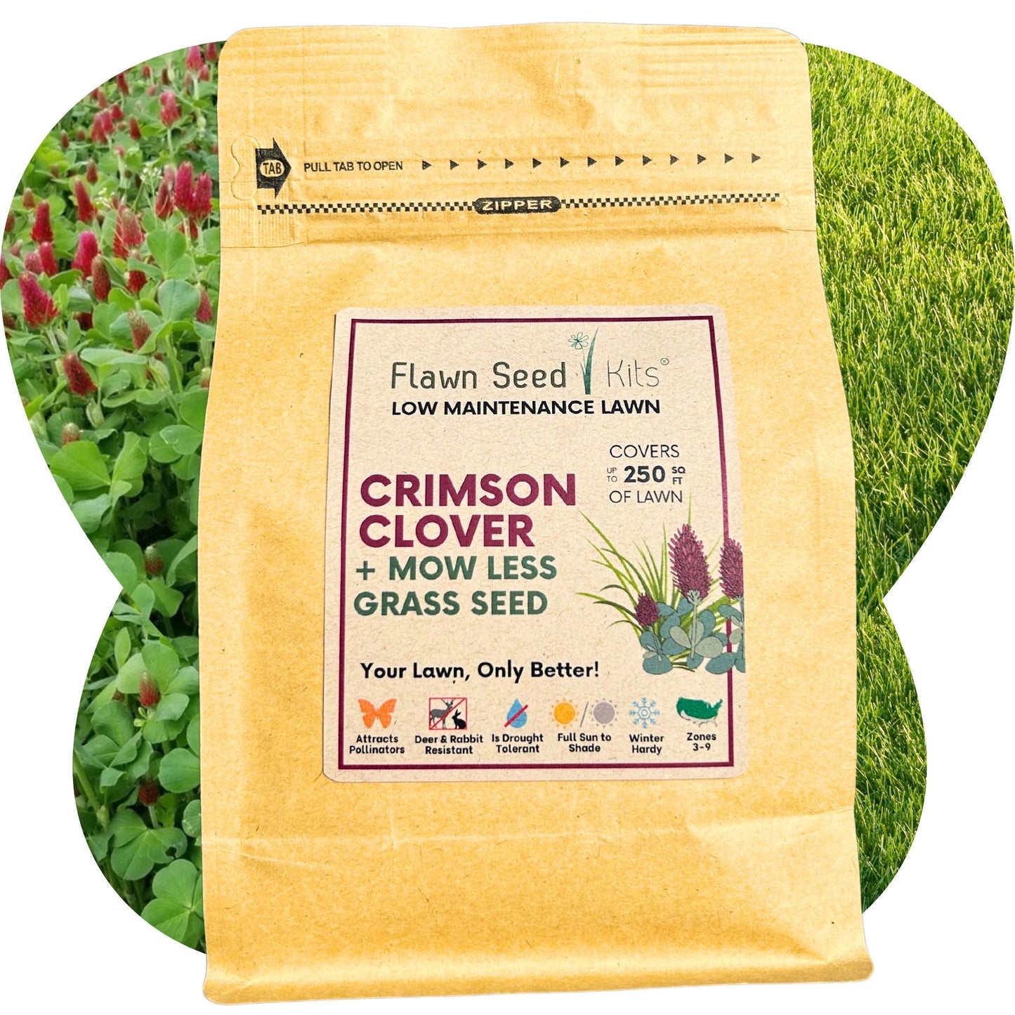 Crimson Clover + Mow Less Grass Seed