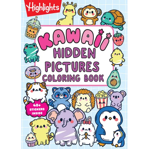 Kawaii Hidden Pictures Coloring Book: Cozy Coloring and Kids Puzzle Book with Over 40 Kawaii Stickers to Decorate, 90-Page Interactive Sticker Activit