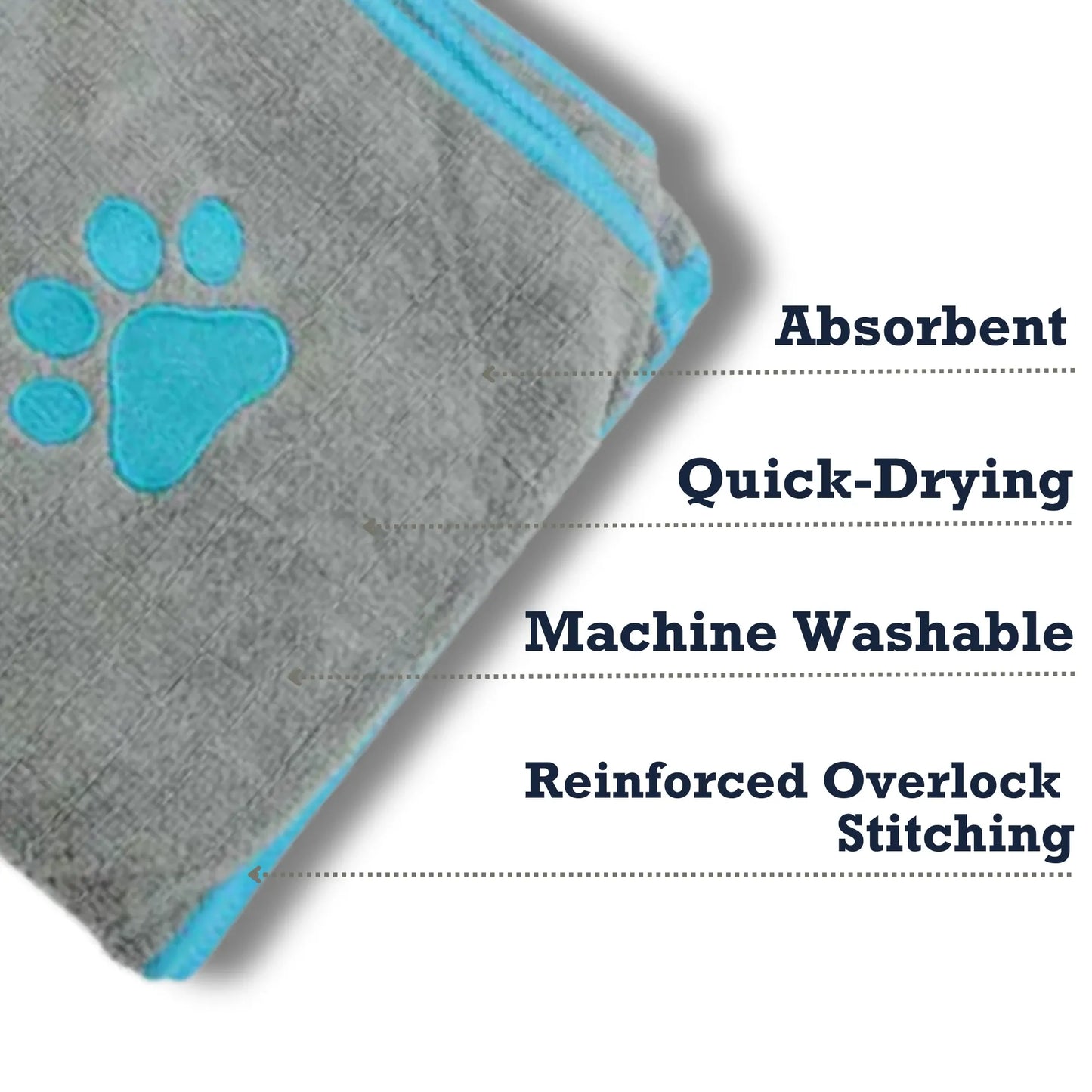 Country Living Large Gray Microfiber Dog Bath Towel with Teal Embroidered Paw Print