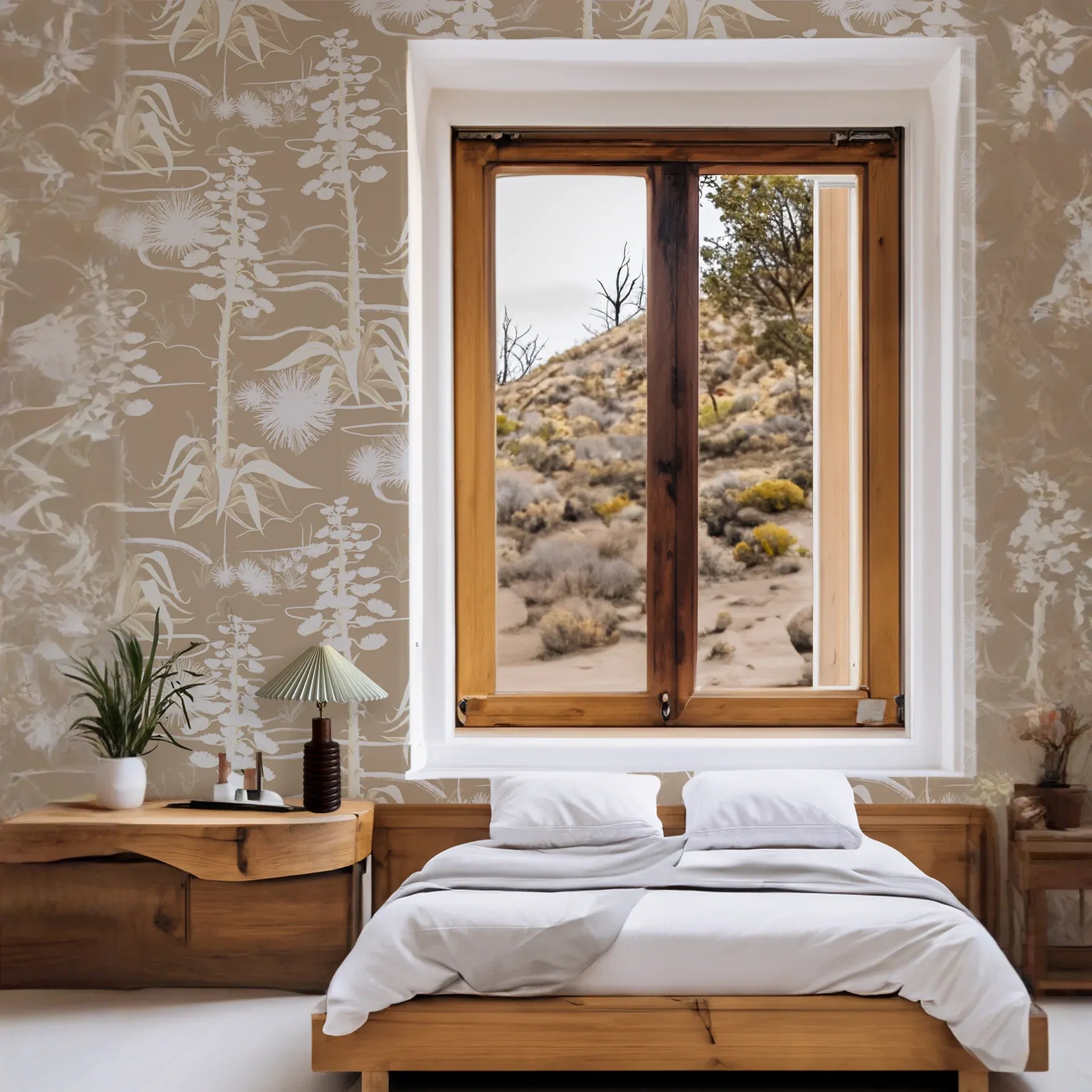Agave Valley Wallpaper, tan and white