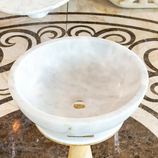 Carrara White Marble Above Vanity Bathroom Vessel Sink Polished (D)16" (H)6"