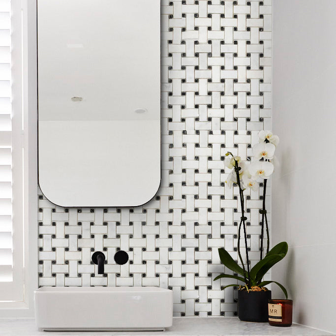 Carrara White-Toros Black Basketweave Mosaic Floor and Wall Tile - Livfloors Collection