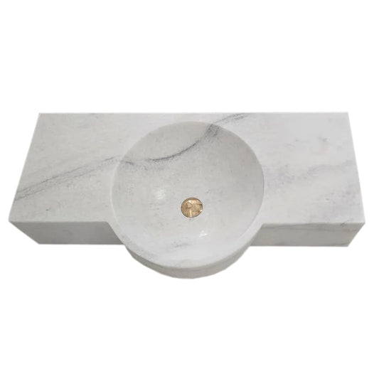 Carrara White Marble Above-vanity Wall-mount Bathroom Sink (W)16" (L)36"