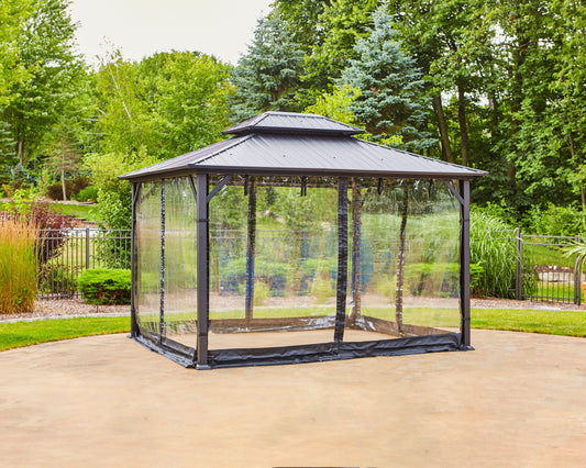 Shade N' Shelters 10' x 12' Duncan Hardtop Gazebo - Clear View Siding with Hooks
