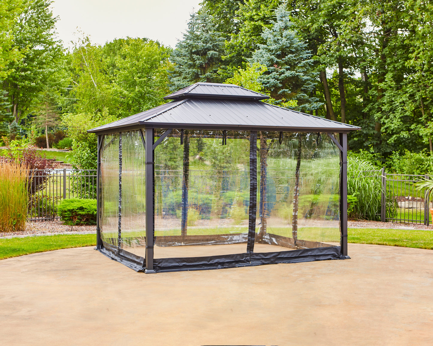 Shade N' Shelters 12' x 16' Duncan Hardtop Gazebo - Clear View Siding with Hooks