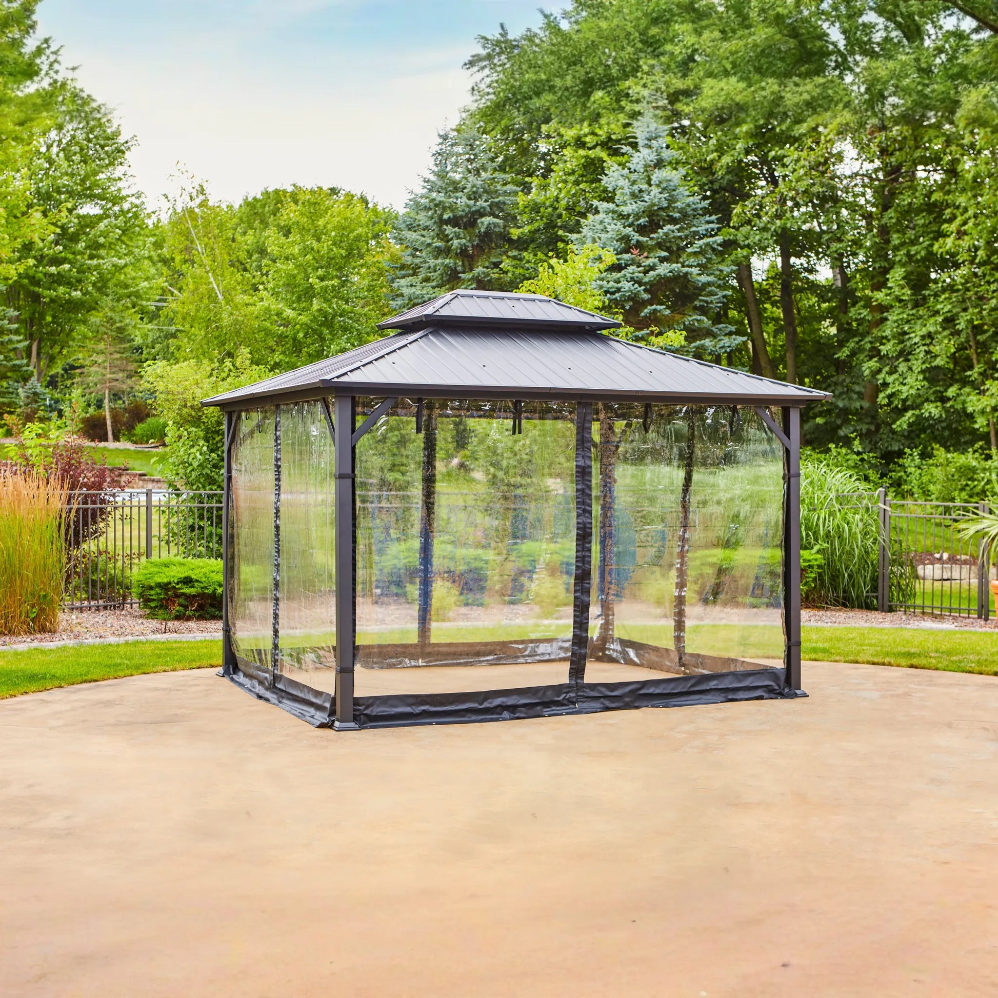 Shade N' Shelters 12' x 16' Duncan Hardtop Gazebo - Clear View Siding with Hooks