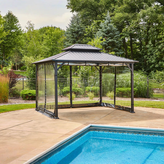Shade N' Shelters 12' x 14' Duncan Hardtop Gazebo - Clear View Siding with Hooks