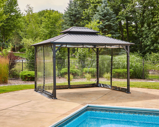 Shade N' Shelters 12' x 16' Duncan Hardtop Gazebo - Clear View Siding with Hooks