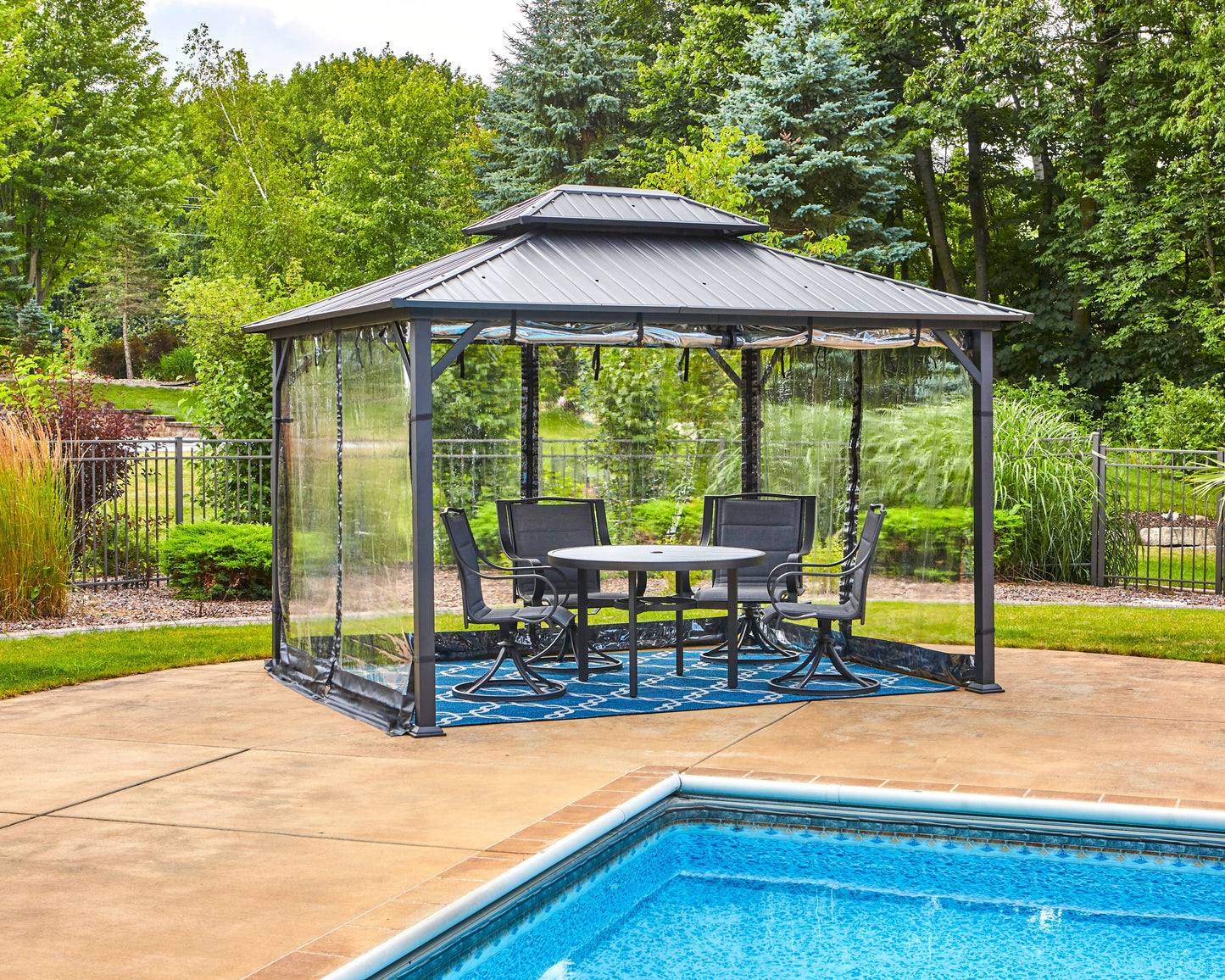 Shade N' Shelters 10' x 12' Duncan Hardtop Gazebo - Clear View Siding with Hooks