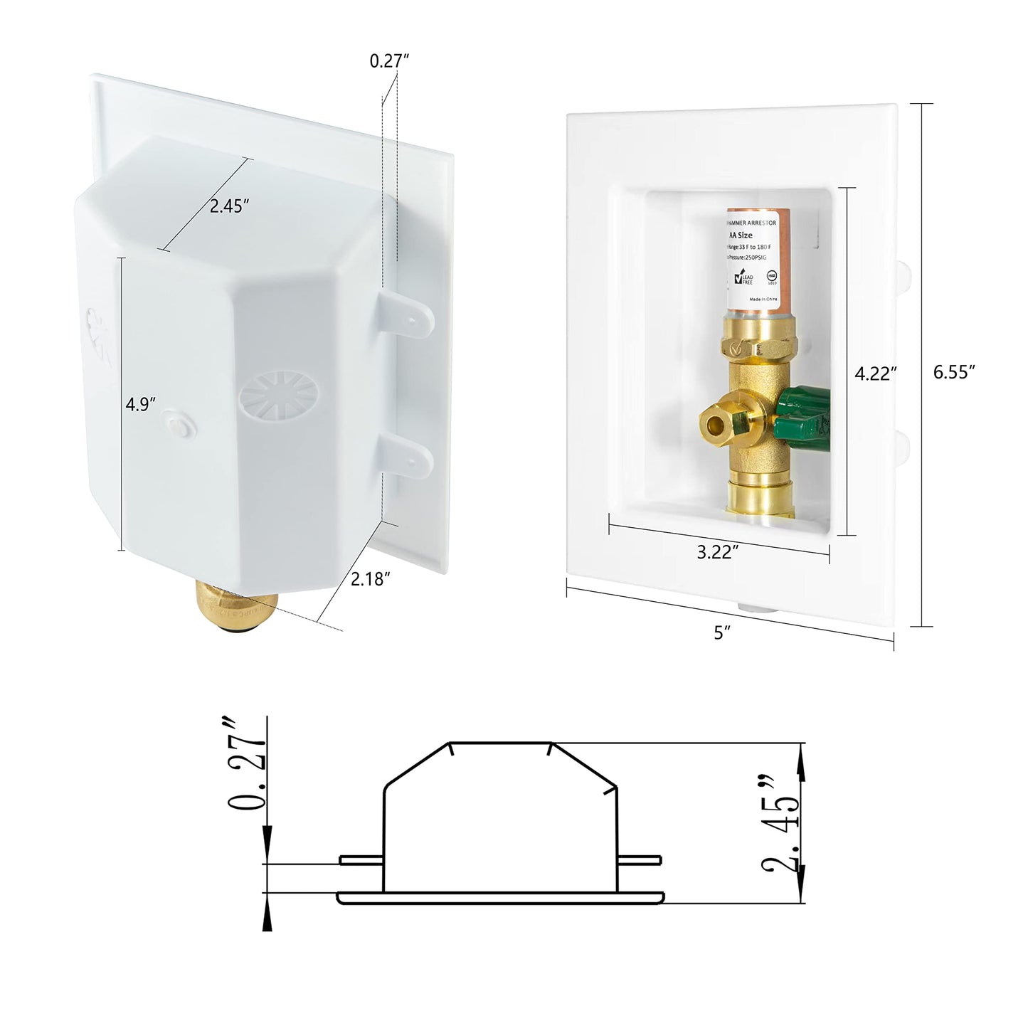 1/2" CPVC PPE Intet, Ice Maker Outlet Box, with Copper Arrestor