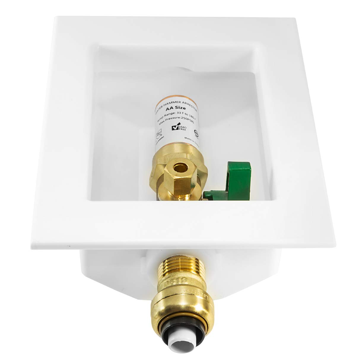 1/2" Push Fit Inlet, Ice Maker Outlet Box, with Copper Water Hammer Arrestor
