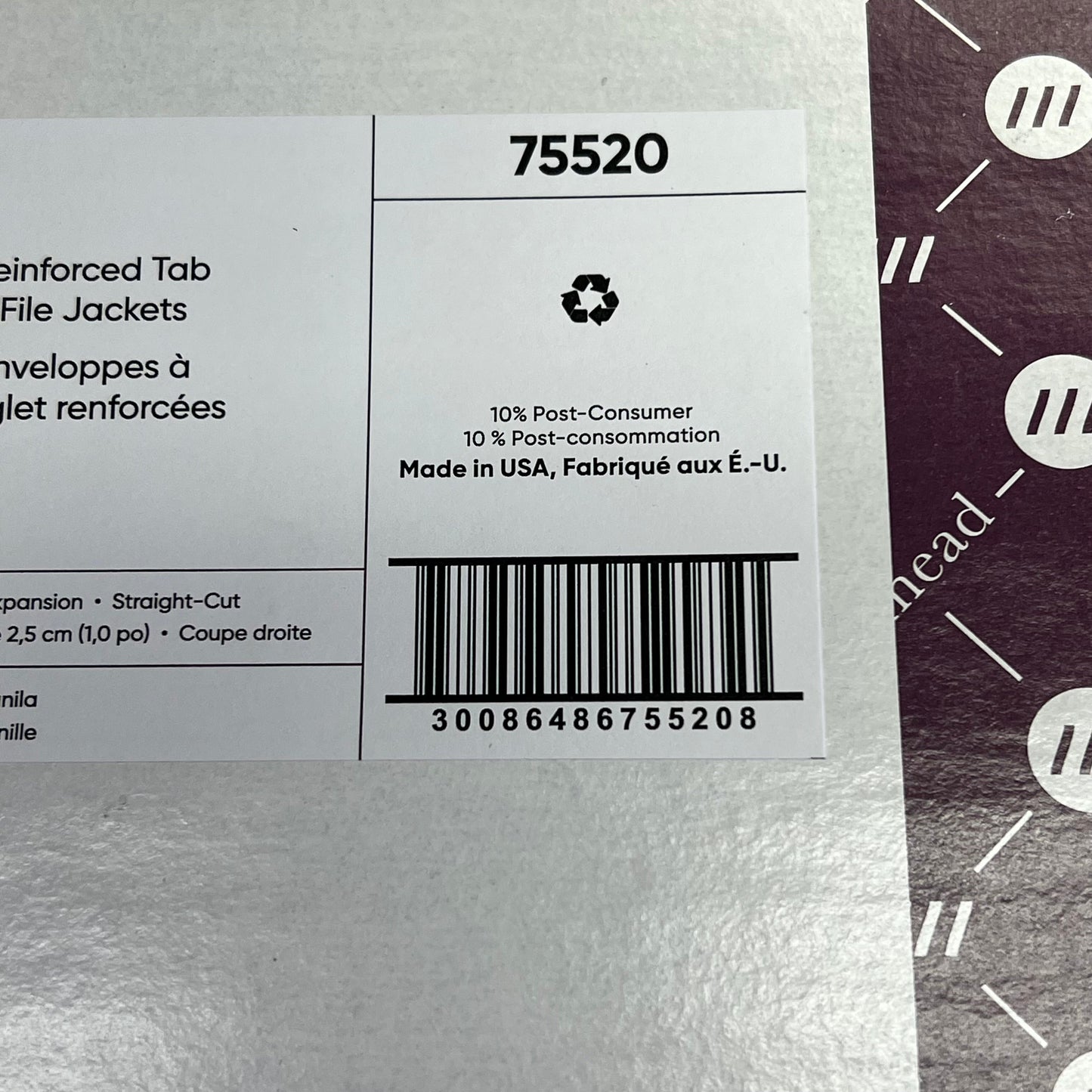 SMEAD (50 PACK) File Jackets Straight Cut Tab 2-Ply 1" Expansion Manila 75520