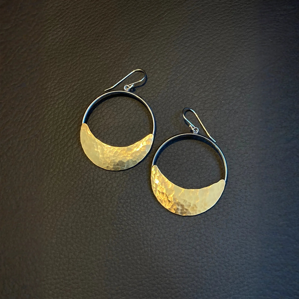 Crescent Moon Hoop Earrings in Oxidized Silver and Brass | Moon Phase Earrings - 🆕 New Arrivals, All Products, Products from Alison Morse, 👗 Apparel + Accessories, 👗 Jewelry - Little Red General Store