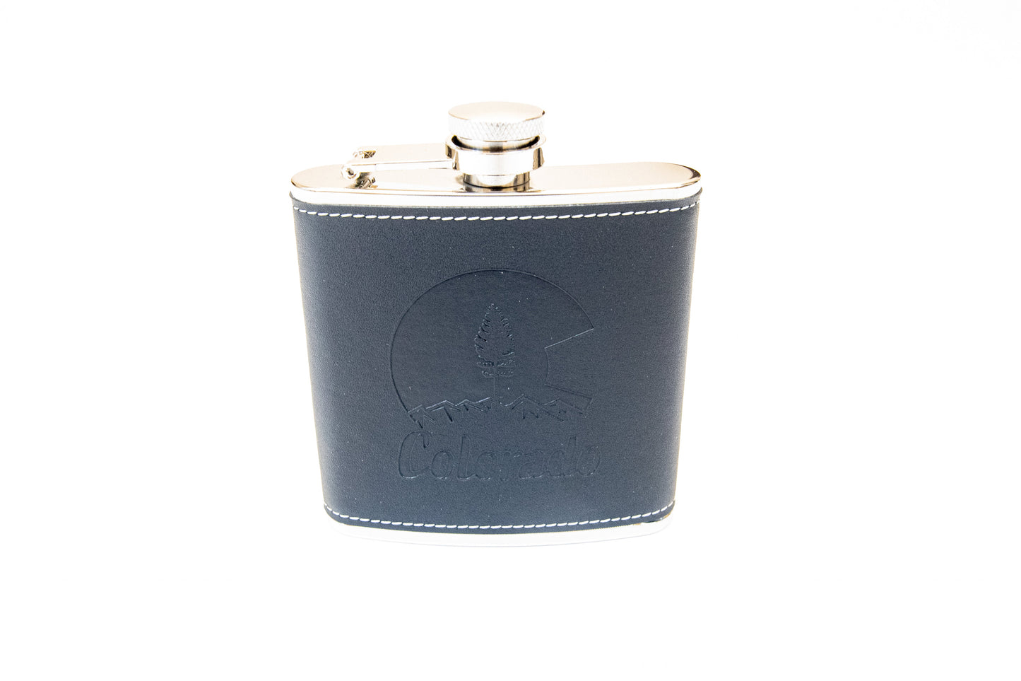Colorado 7oz Black Leather Leak Proof Stainless Steel Hip Flask Embossed