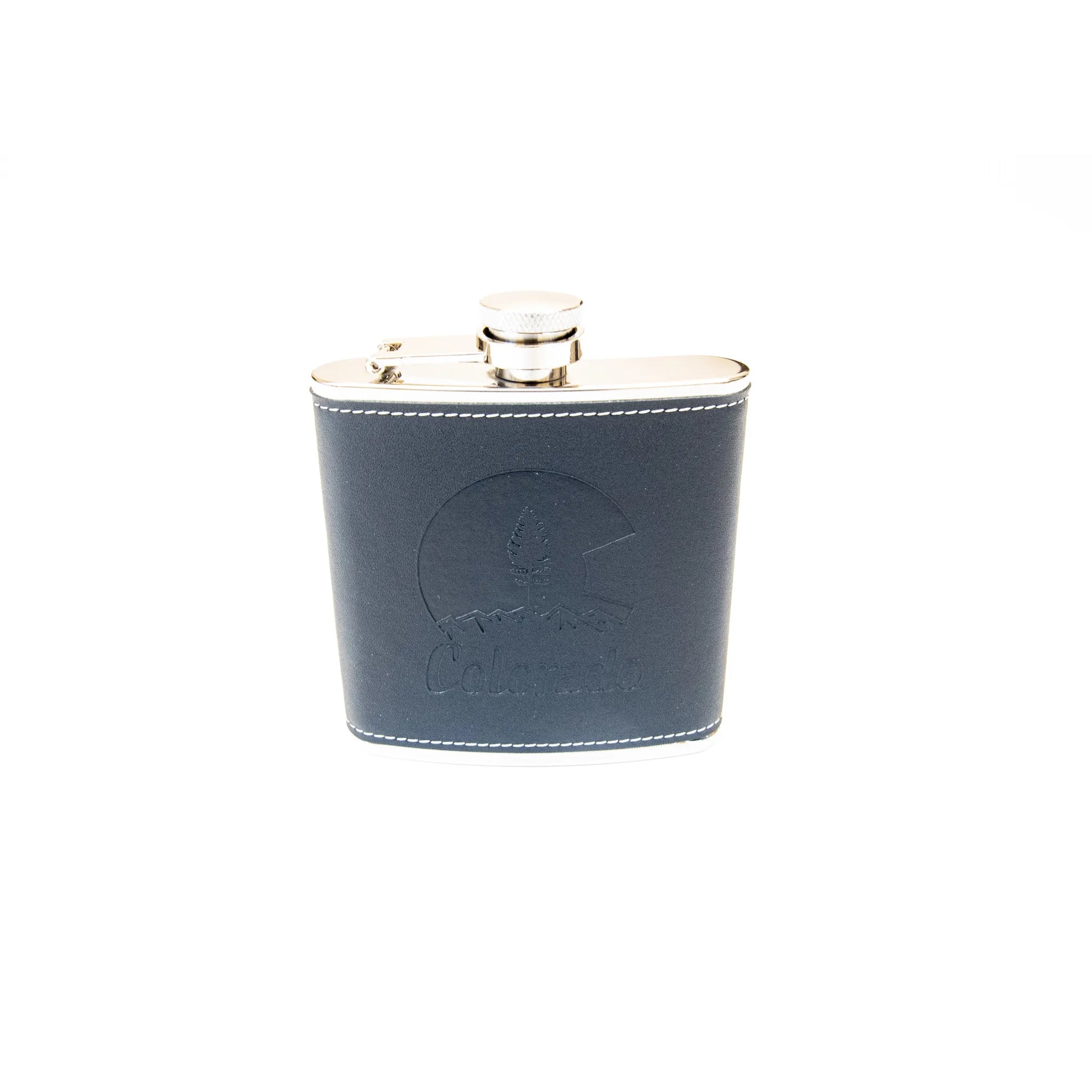 Colorado 7oz Black Leather Leak Proof Stainless Steel Hip Flask Embossed