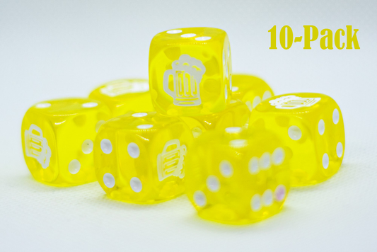 10-Pack Clear Yellow w/White 16mm d6 Dice Featuring a White Mug on the '1' side