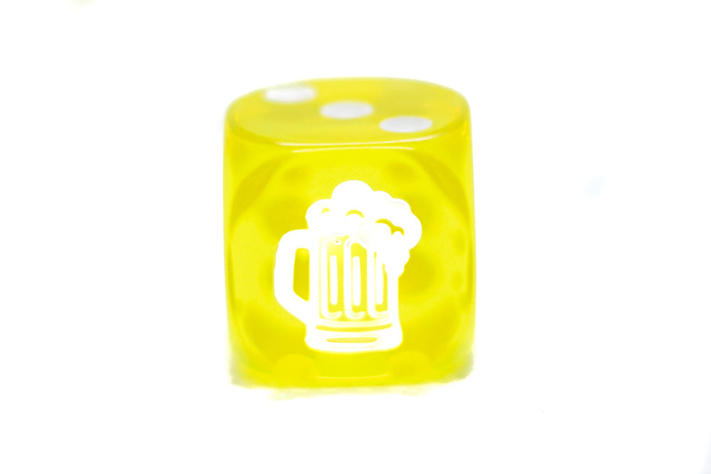 10-Pack Clear Yellow w/White 16mm d6 Dice Featuring a White Mug on the '1' side