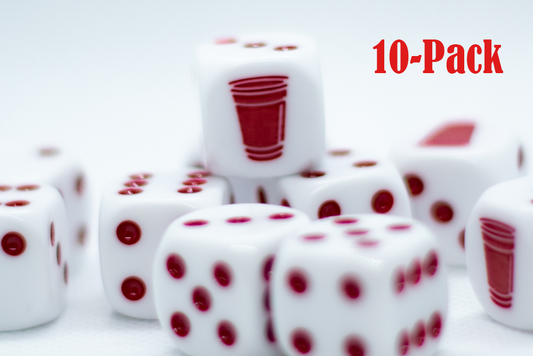 10-Pack Opaque White w/Red 16mm d6 Dice Featuring a Red Cup on the '1' side