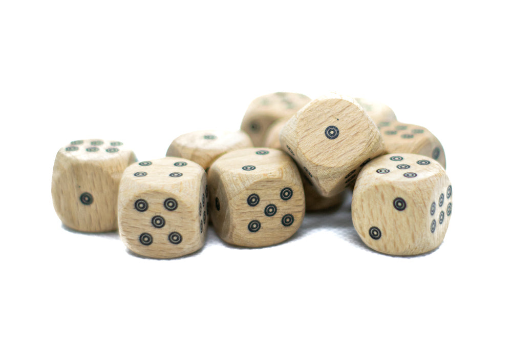 10-Pack Birds-Eye Wooden 16mm d6 Dice w/ Black Dots Rounded Corners - Wood Dice