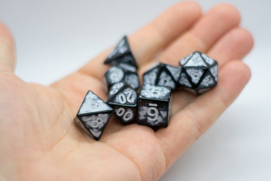 White Distressed Ancient 7-Dice Set Black w/White Dnd Dice
