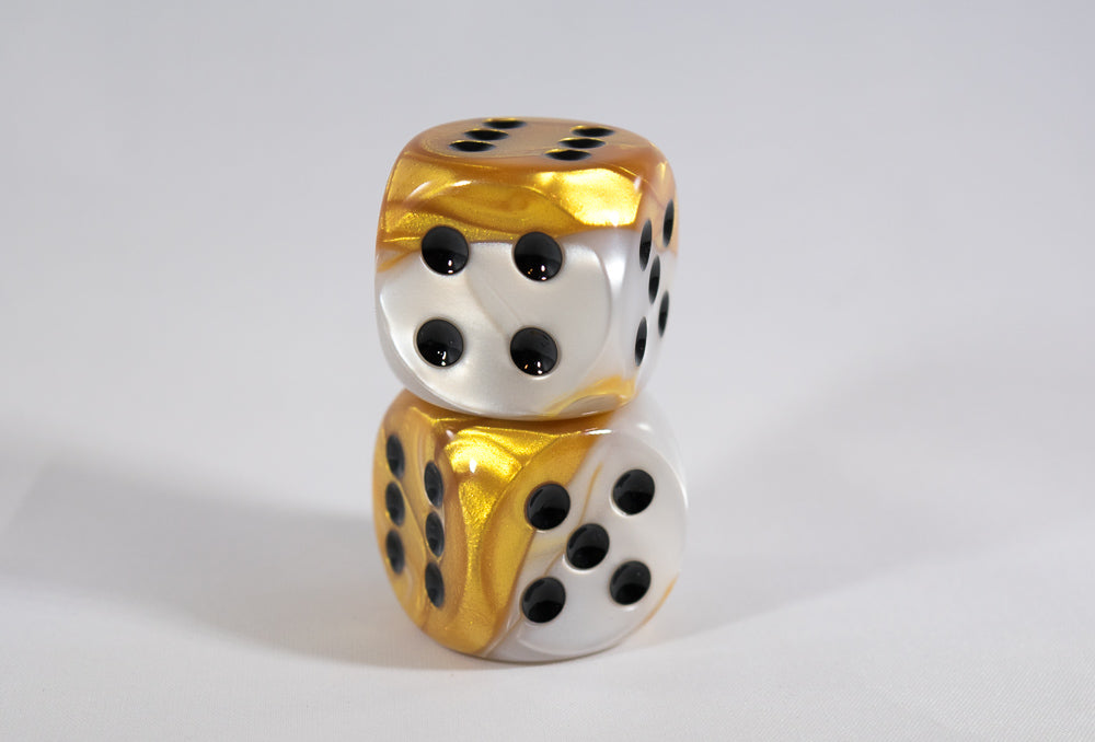 (1) OOP Rare 30mm Gemini Gold and White Dice RPG DnD with Black Pips by Chessex Out of Print (Sold per die)