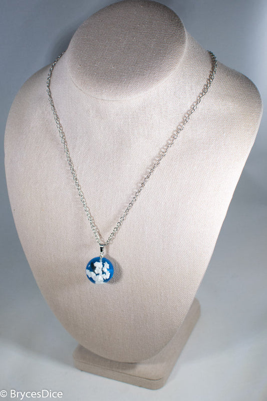 Cloudy Sky w/Bird & Blue Resin Sphere Necklace Pendant White Clouds