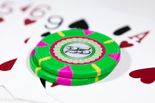 13.5g 'Basic' Poker Chip (25) Green/pink/yellow [sold by the piece]