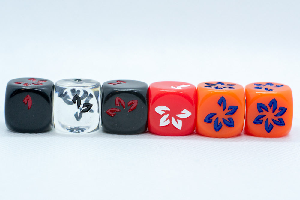 Orange w/Blue Falling Petals Dice 16mm D6 Flower Dice (sold per die)