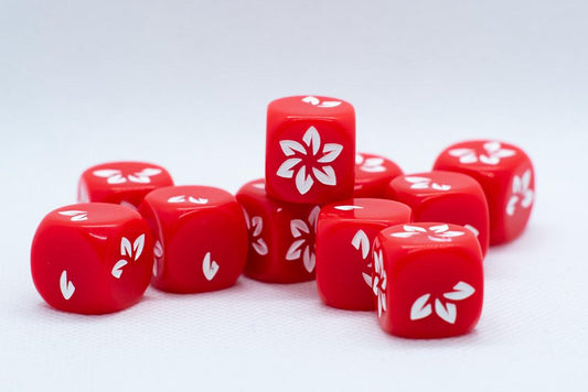 10-Pack Red w/White Falling Petals Dice 16mm D6 Flower Dice
