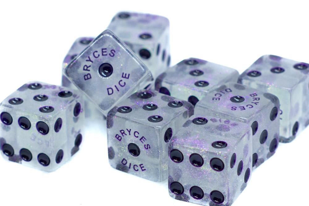 10-Pack BrycesDice 16mm Glitter d6 (Purple) Square Edge