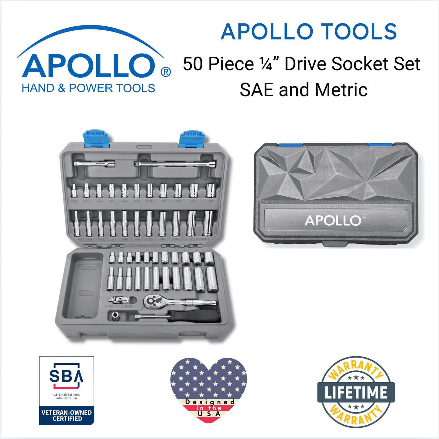 APOLLO TOOLS - DT0004-50 Piece ¼” Drive Socket Set
