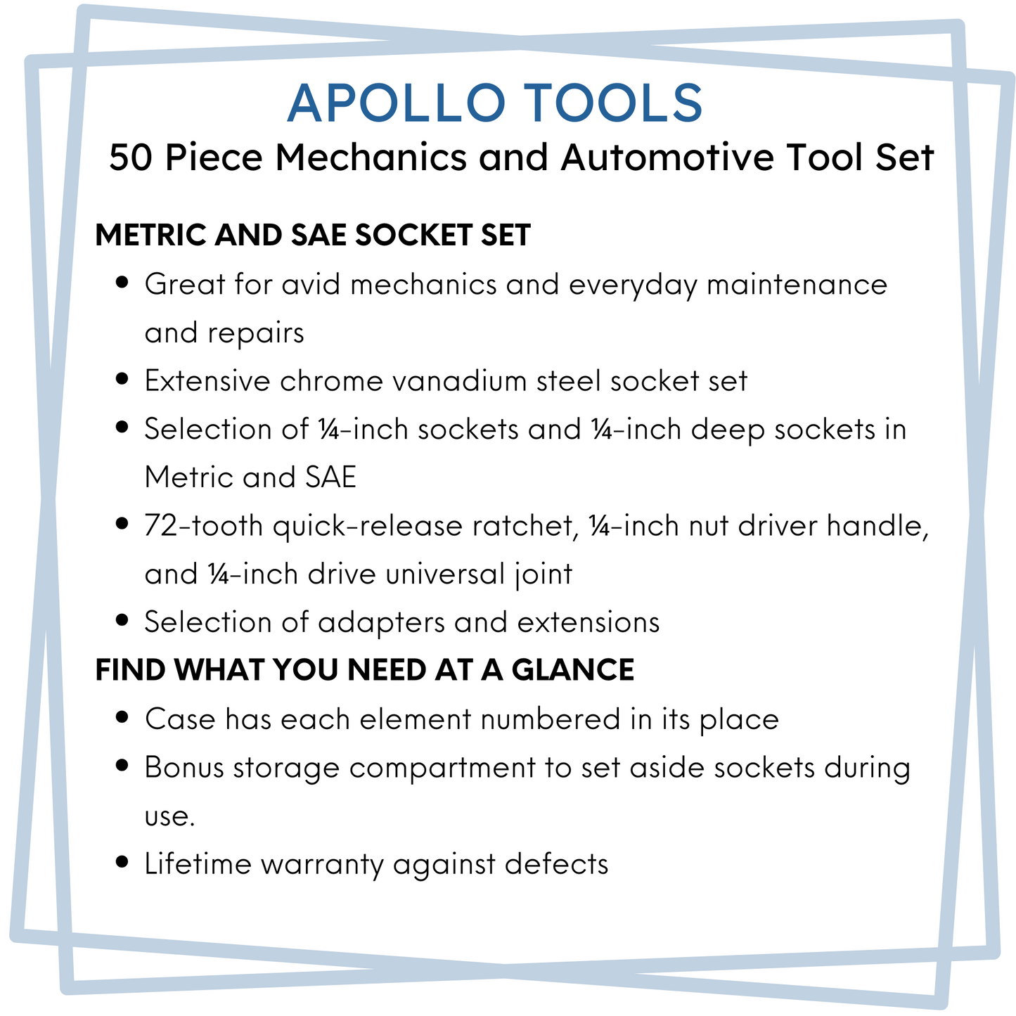 APOLLO TOOLS - DT0004-50 Piece ¼” Drive Socket Set