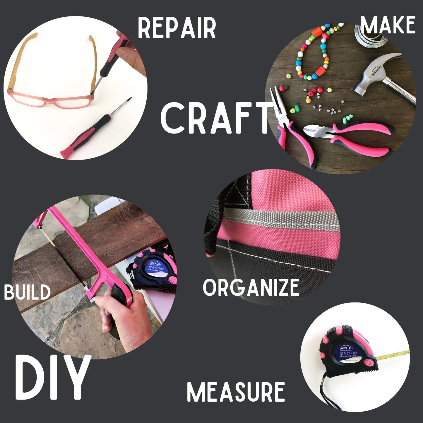 201 Piece Household Tool Kit in a Soft-Sided Tool Bag Pink - DT0020P