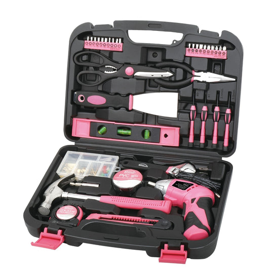 135 Piece Household Tool Kit Pink with Pivoting Dual-Angle 3.6 Volt Lithium-Ion Cordless Screwdriver - DT0773N1