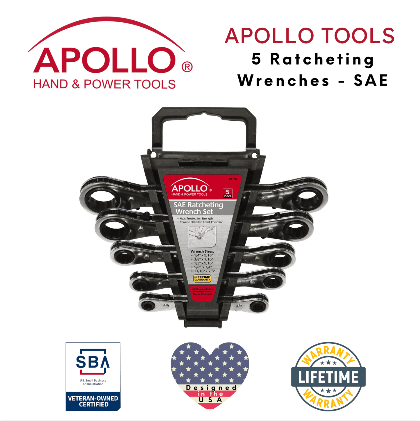 5 Piece SAE Ratcheting Wrench Set - DT1212