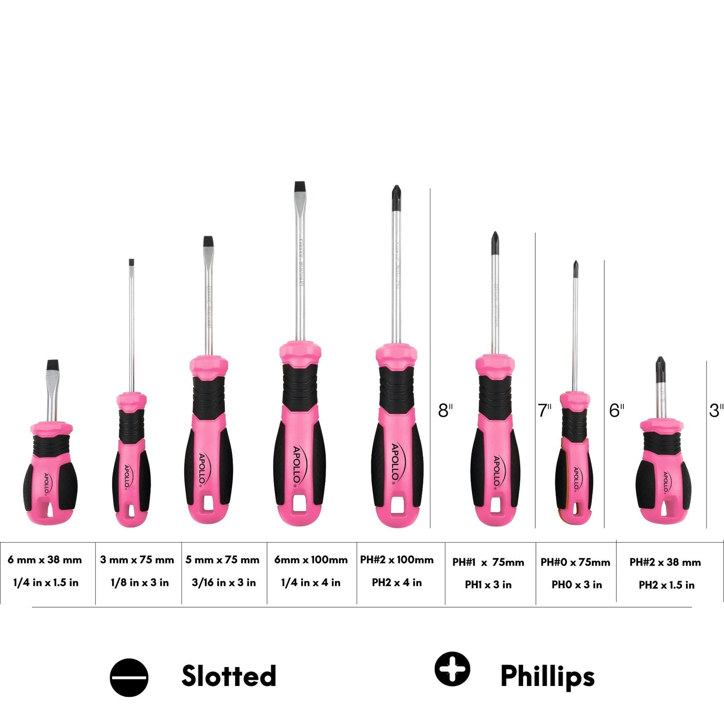 Apollo Tools 8 Pink Essential Screwdriver Set DT5018P