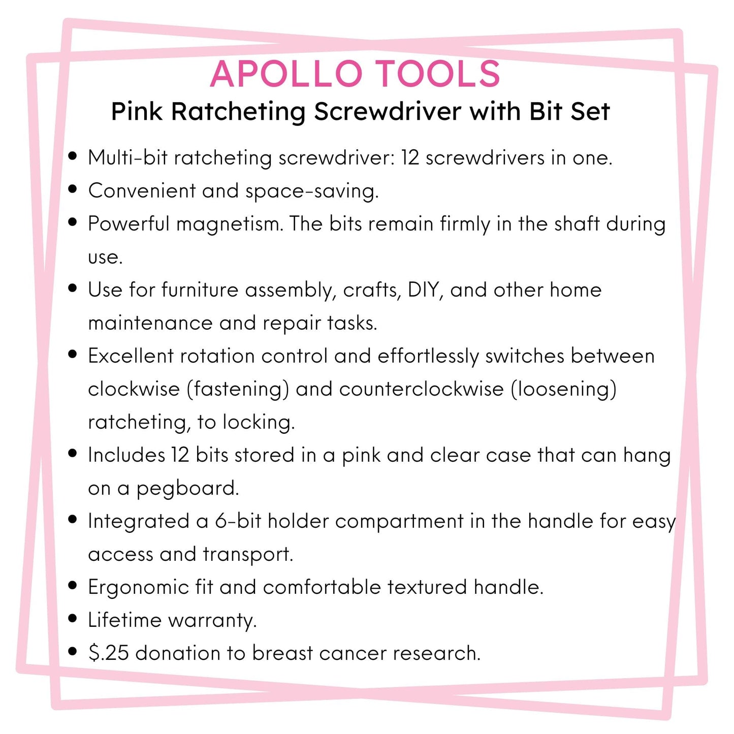 13-in-1 Ratcheting Screwdriver with Bit Set – Pink -- DT5021P