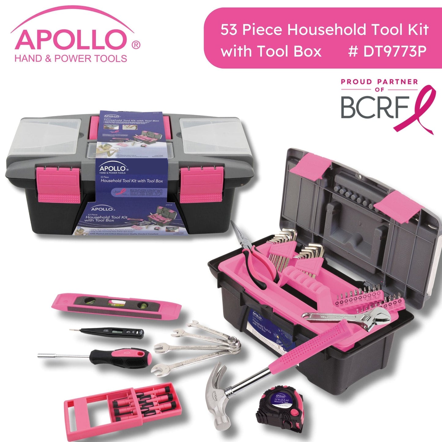 53 Piece Household Tool Kit with Tool Box Pink- DT9773P