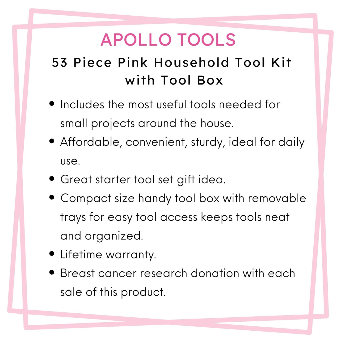 53 Piece Household Tool Kit with Tool Box Pink- DT9773P