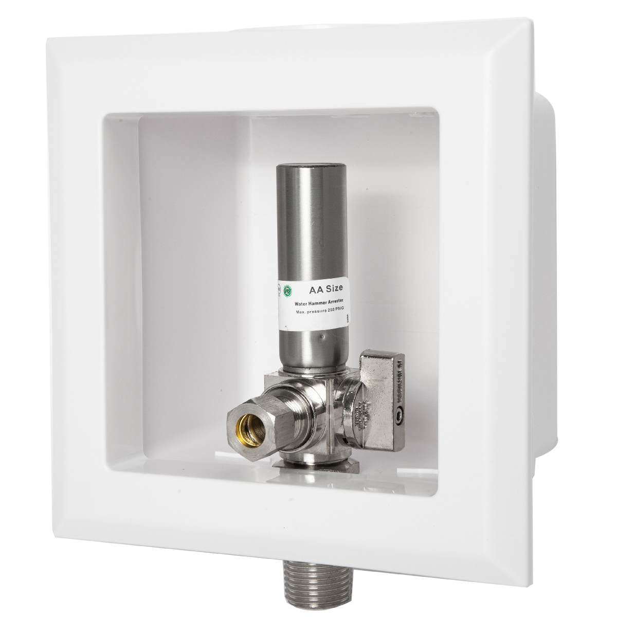 1/2" MIP Inlet, Dishwasher Outlet Box, with Copper Water Hammer Arrestor