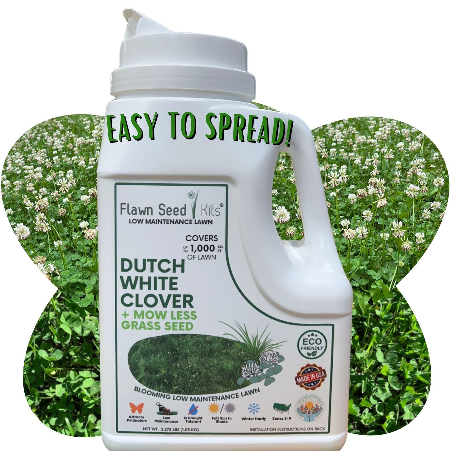 Dutch White Clover + Mow Less Grass Seed