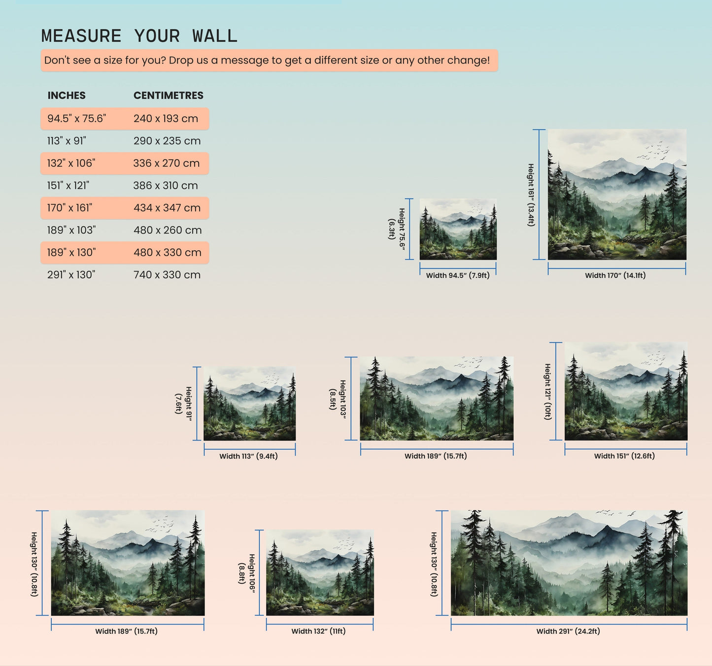 Foggy Forest & Mountain Wall Mural