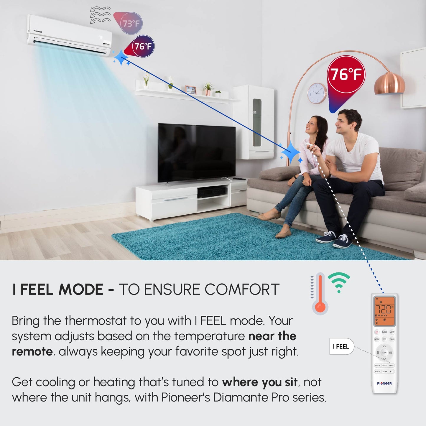 Pioneer® Diamante Pro™ 12,000 BTU 20.5 SEER2 115V High-Wall Ductless Mini-Split Air Conditioner Inverter Heat Pump with 16 Ft. Kit