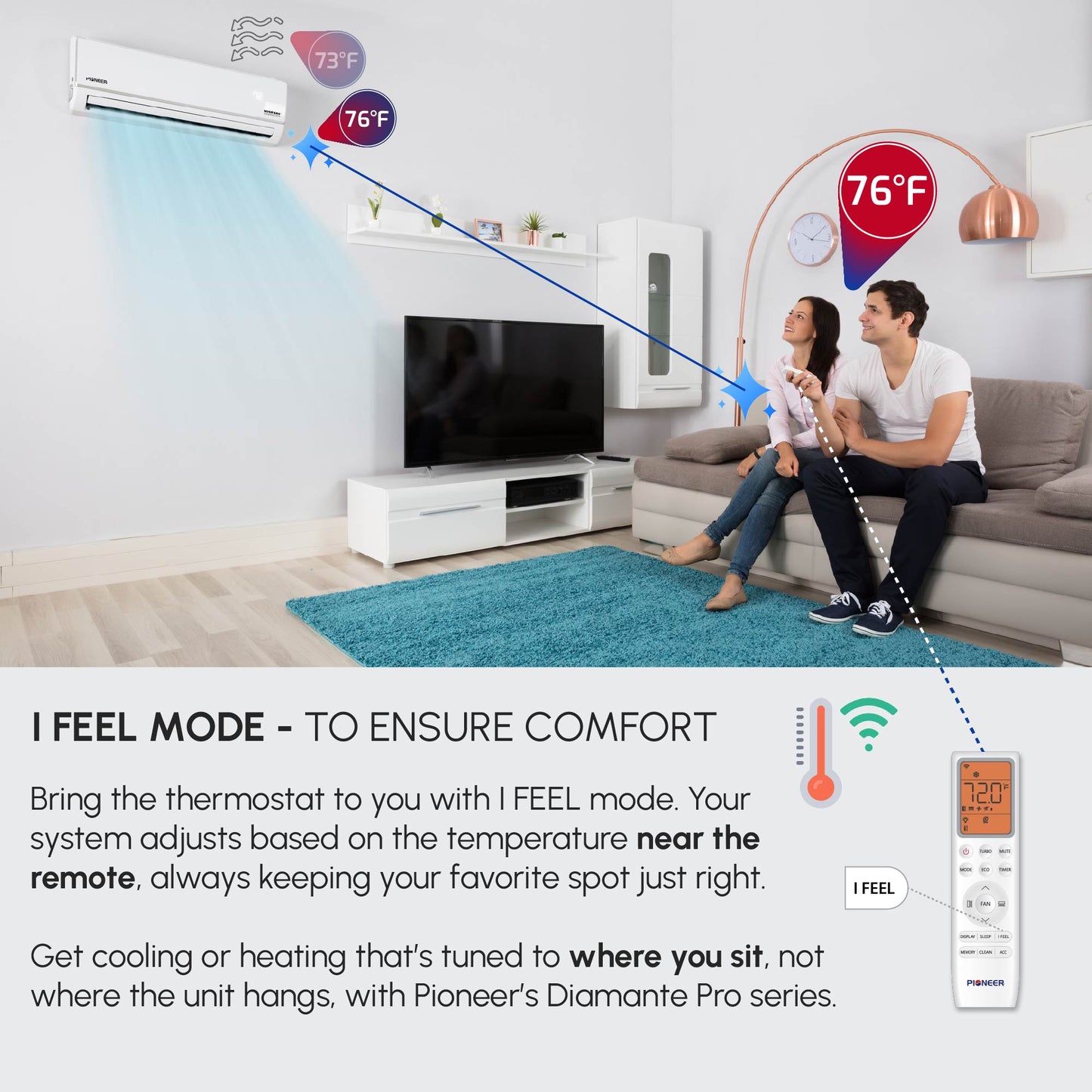 Pioneer® Diamante Pro™ 36,000 BTU 19 SEER2 230V High-Wall Ductless Mini-Split Air Conditioner Inverter Heat Pump with 16 Ft. Kit