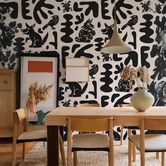 Abstract Animales Wallpaper, white & black