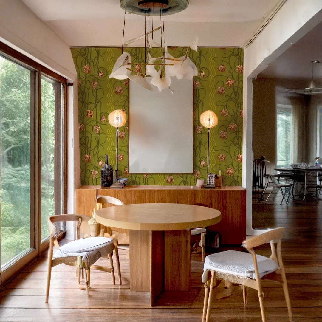 Campanas Wallpaper, chartreuse and orange