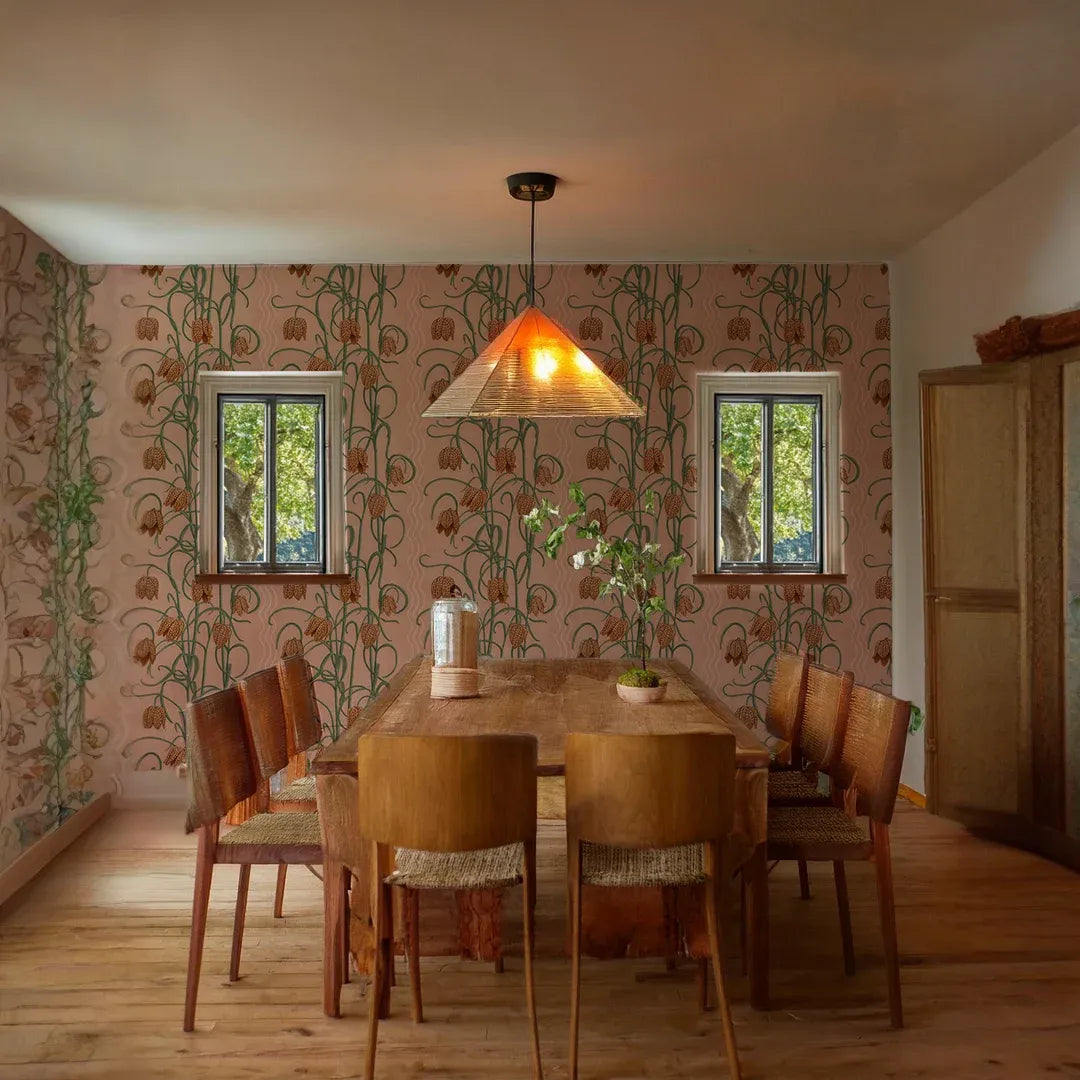 Campanas Wallpaper, dusty pink &  orange
