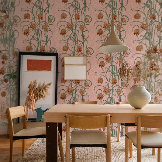 Campanas Wallpaper, dusty pink &  orange