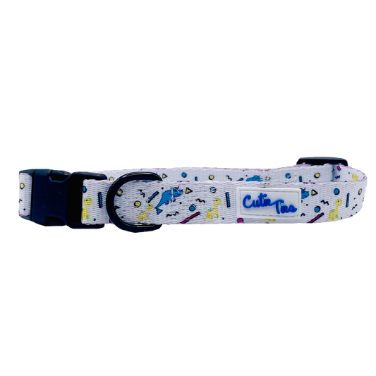 Dino Doggy White Dog Collar