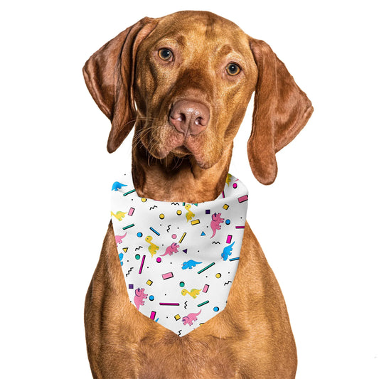 Dino Doggy White Tie On Dog Bandana